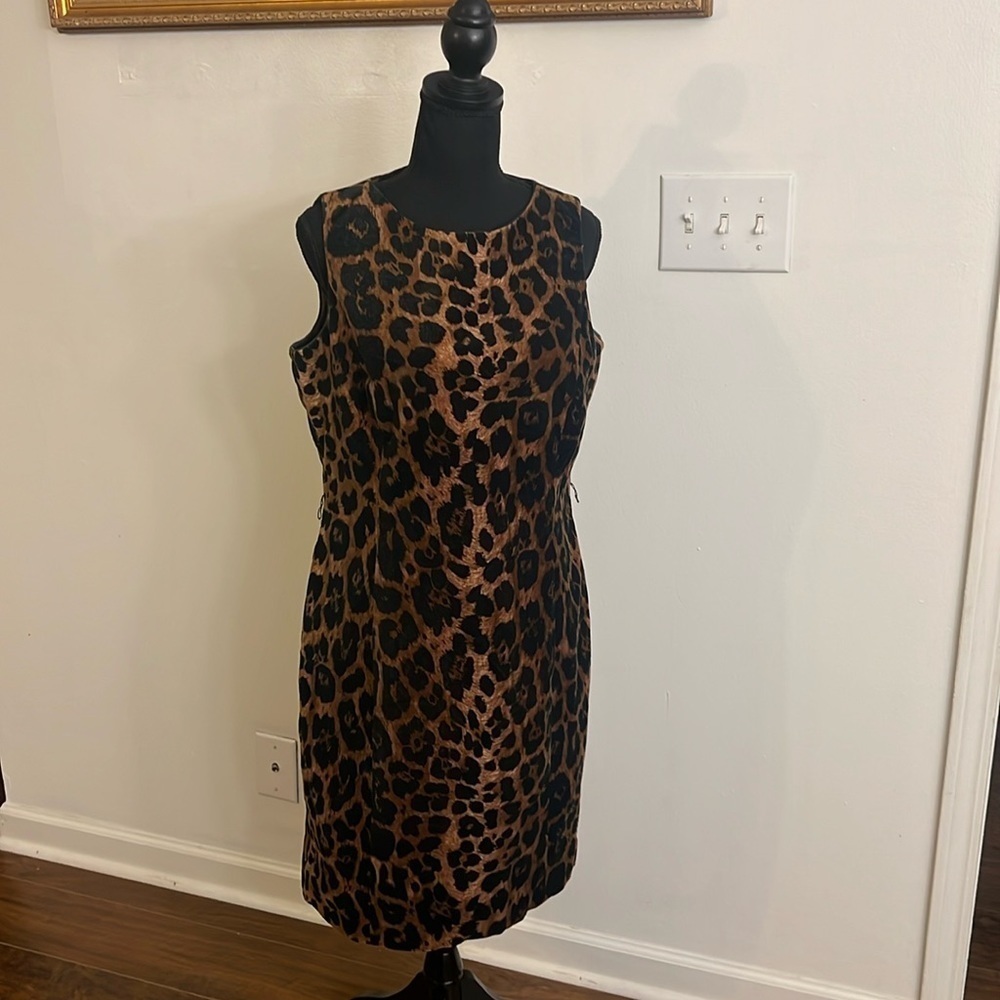 Talbots 100% Cotton Black And Brown Midi Dress, Sz. 12p